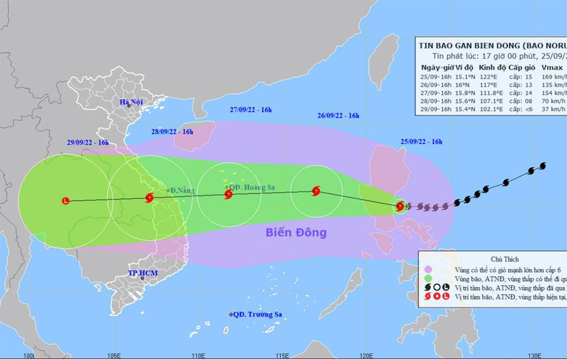 Vị trí và hướng di chuyển của bão Noru. (Nguồn: nchmf.gov.vn)