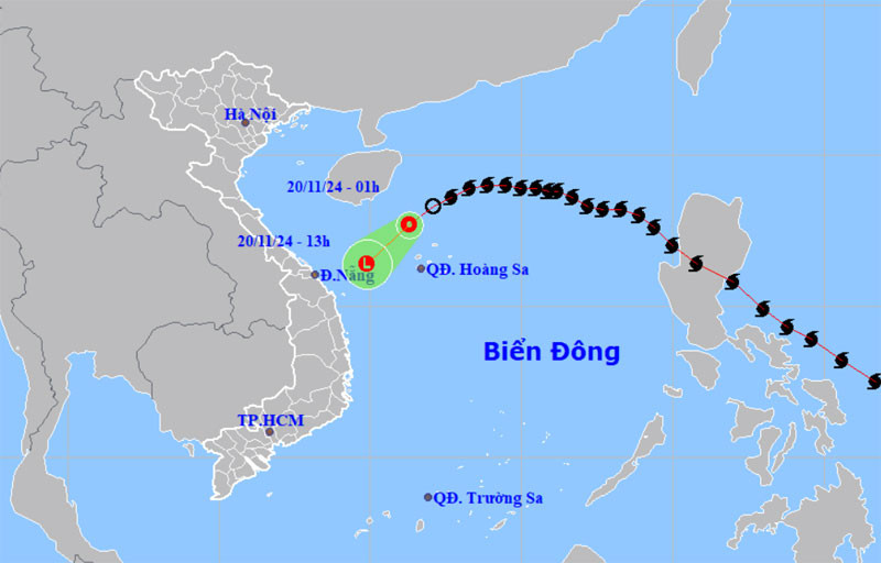 Vị trí và hướng di chuyển của áp thấp nhiệt đới (suy yếu từ bão số 9). (Nguồn: nchmf.gov.vn)