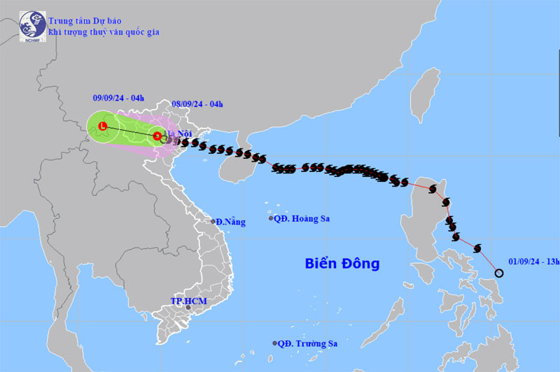 Vị trí và hướng di chuyển của áp thấp nhiệt đới (suy yếu từ bão số 3). (Nguồn: nchmf.gov.vn)
