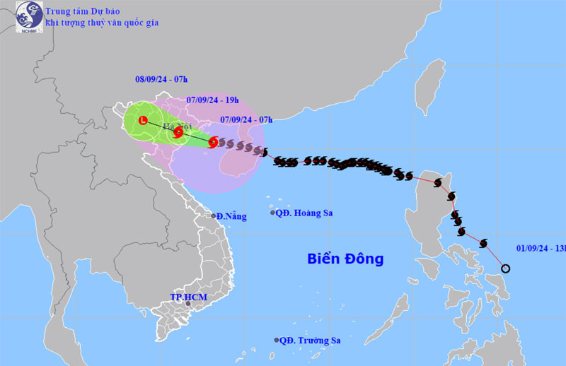 Vị trí và hướng di chuyển của bão số 3. (Nguồn: nchmf.gov.vn)