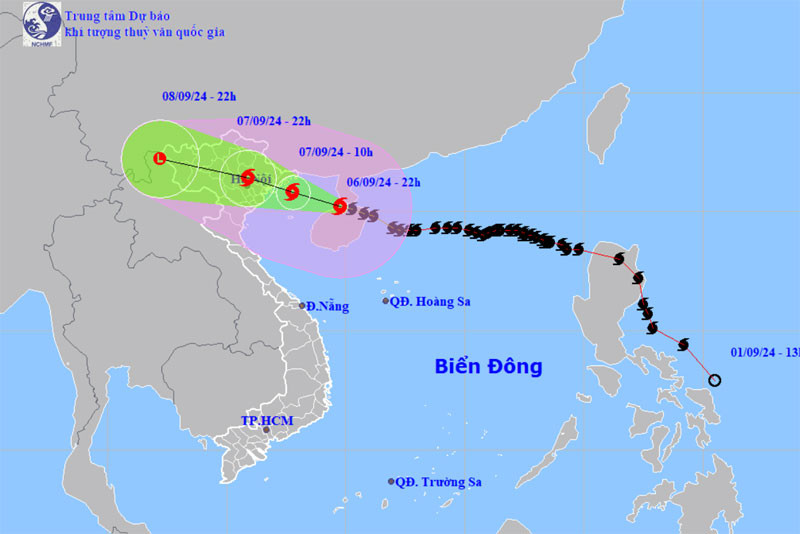 Vị trí và hướng di chuyển của bão số 3. (Nguồn: nchmf.gov.vn)