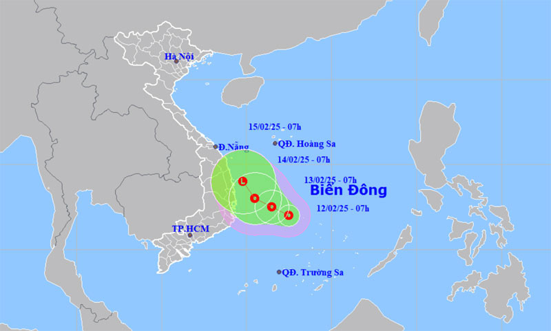 Vị trí và hướng di chuyển của áp thấp nhiệt đới. (Nguồn: nchmf.gov.vn)