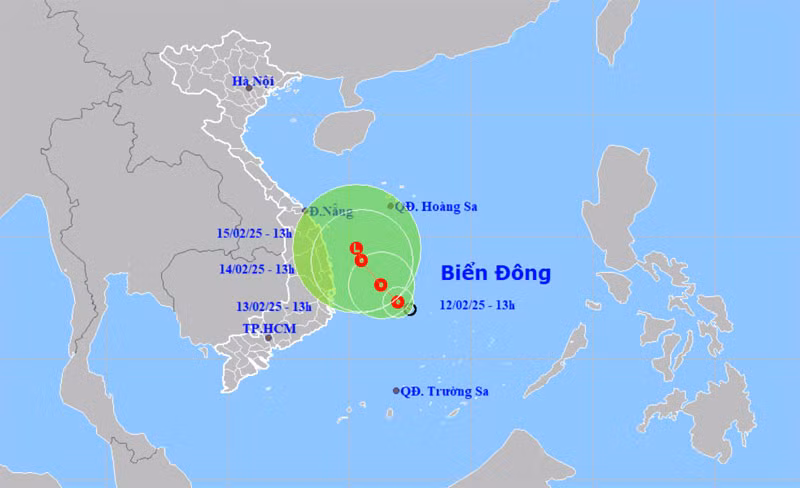 Vị trí và hướng di chuyển của áp thấp nhiệt đới. (Nguồn: nchmf.gov.vn)