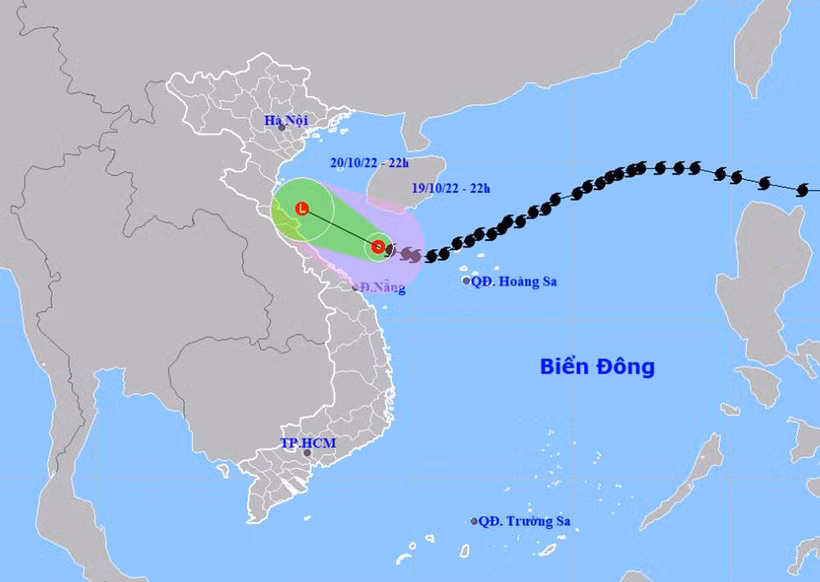 Vị trí và hướng di chuyển của áp thấp nhiệt đới (suy yếu từ bão số 6). (Nguồn: nchmf.gov.vn)