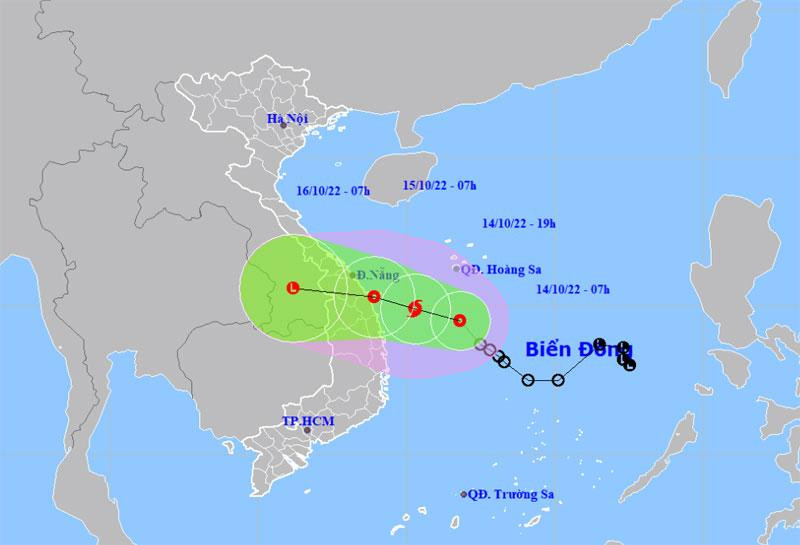 Vị trí và hướng di chuyển của áp thấp nhiệt đới. (Nguồn: nchmf.gov.vn)