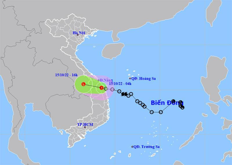 Vị trí và hướng di chuyển của áp thấp nhiệt đới (suy yếu từ bão số 5). (Nguồn: nchmf.gpv.vn)