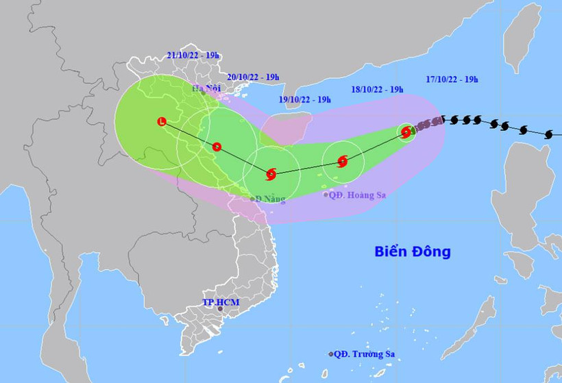 Vị trí và hướng di chuyển của bão số 6. (Nguồn: nchmf.gov.vn)