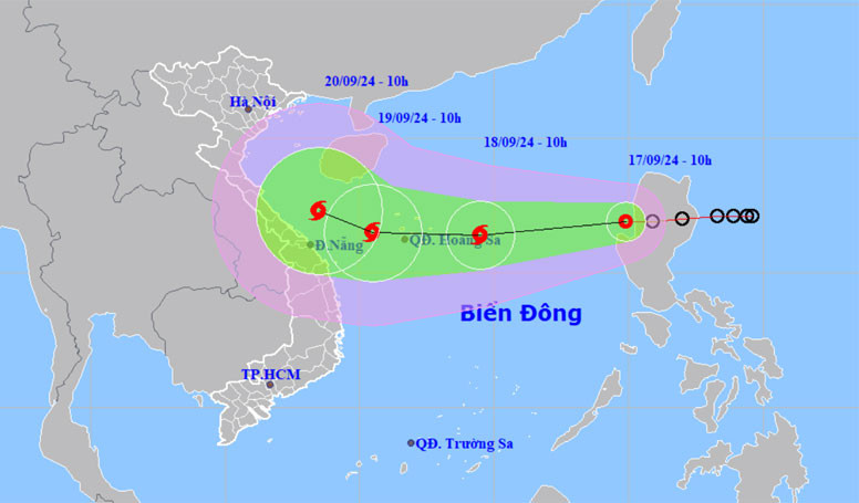 Vị trí và hướng di chuyển của áp thấp nhiệt đới. (Nguồn: nchmf.gov.vn)
