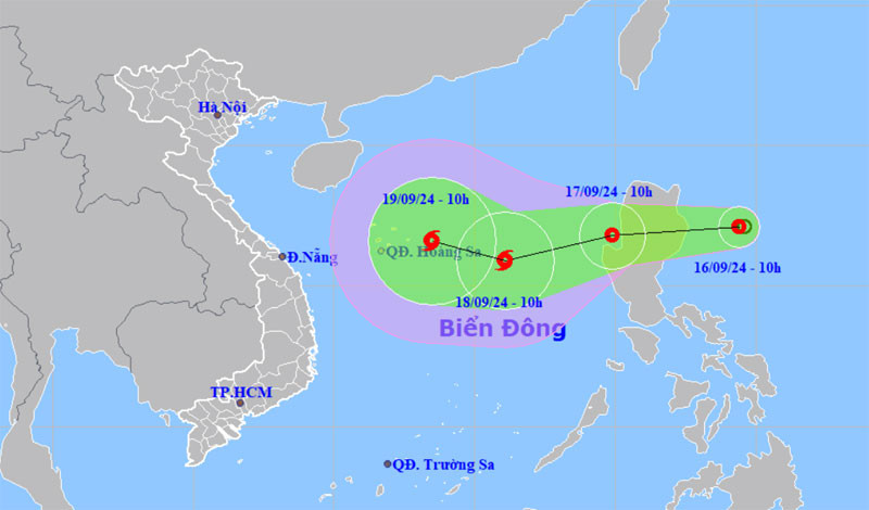Vị trí và hướng di chuyển của áp thấp nhiệt đới. (Nguồn: nchmf.gov.vn)