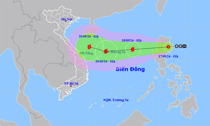 Vị trí và hướng di chuyển của áp thấp nhiệt đới. (Nguồn: nchmf.gov.vn)