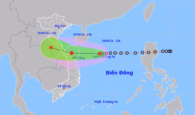 Vị trí và hướng di chuyển của áp thấp nhiệt đới. (Nguồn: nchmf.gov.vn)
