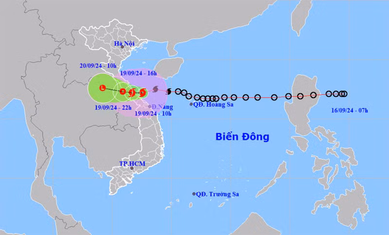 Vị trí và hướng di chuyển của áp thấp nhiệt đới. (Nguồn: nchmf.gov.vn)