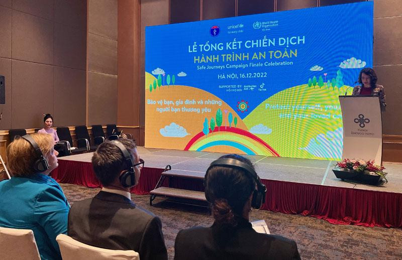 PGS, TS Nguyễn Thị Liên Hương, Thứ trưởng Y tế phát biểu tại Lễ tổng kết chiến dịch “Hành trình an toàn”.