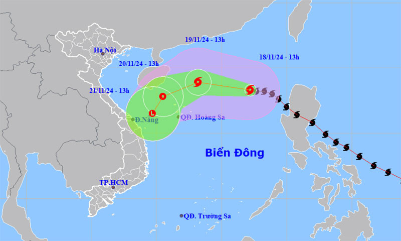 Vị trí và hướng di chuyển của bão số 9. (Nguồn: nchmf.gov.vn)