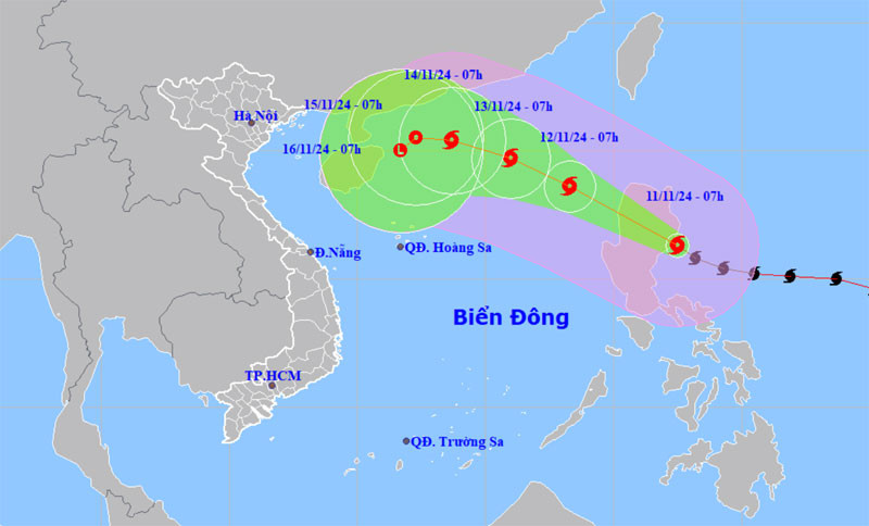 Vị trí và hướng di chuyển của bão Toraji. (Nguồn: nchmf.gov.vn)