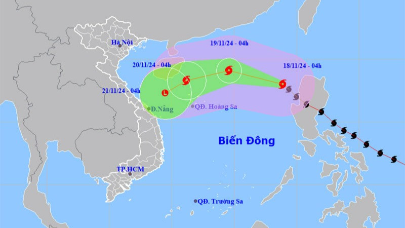 Vị trí và hướng di chuyển của bão số 9. (Nguồn: nchmf.gov.vn)
