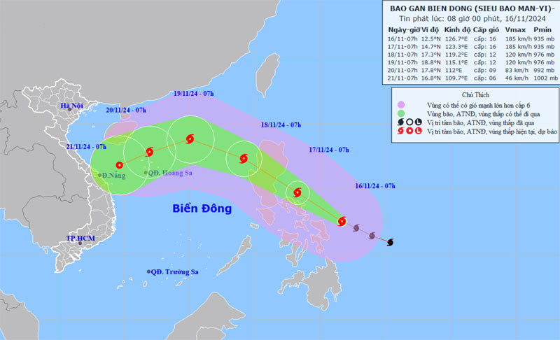 Vị trí và hướng di chuyển của bão Man-yi. (Nguồn: nchmf.gov.vn)