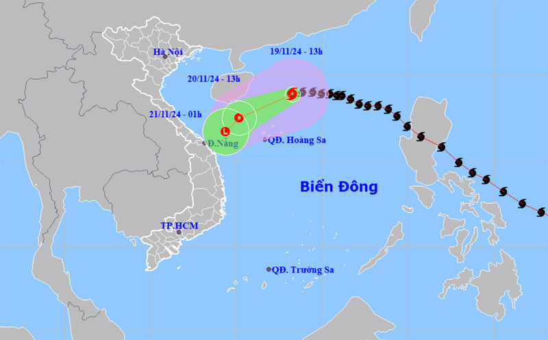 Vị trí và hướng di chuyển của bão số 9. (Nguồn: nchmf.gov.vn)