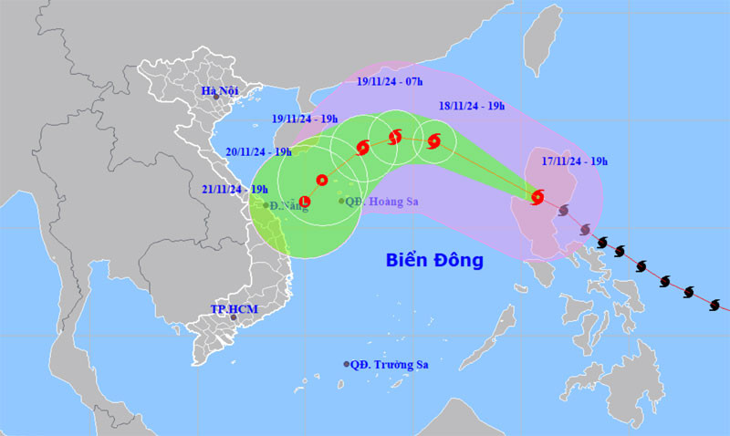 Vị trí và hướng di chuyển của bão Man-yi. (Nguồn: nchmf.gov.vn)