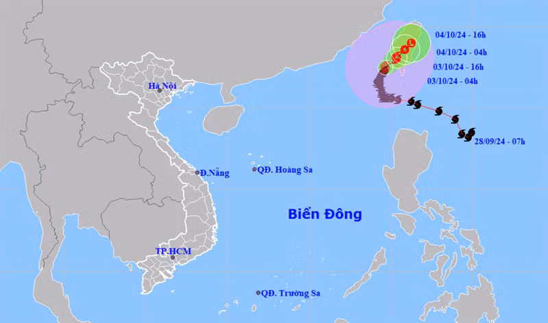 Vị trí và hướng di chuyển của bão số 5. (Nguồn: nchmf.gov.vn)