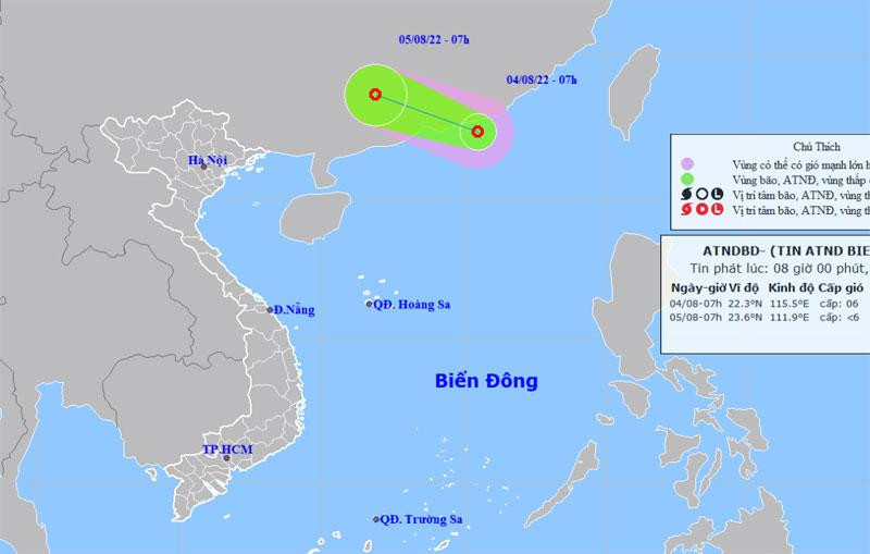 Vị trí và hướng di chuyển của áp thấp nhiệt đới. (Nguồn: nchmf.gov.vn)