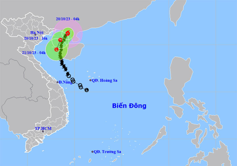 Vị trí và hướng di chuyển của bão số 5. (Nguồn: nchmf.gov.vn)