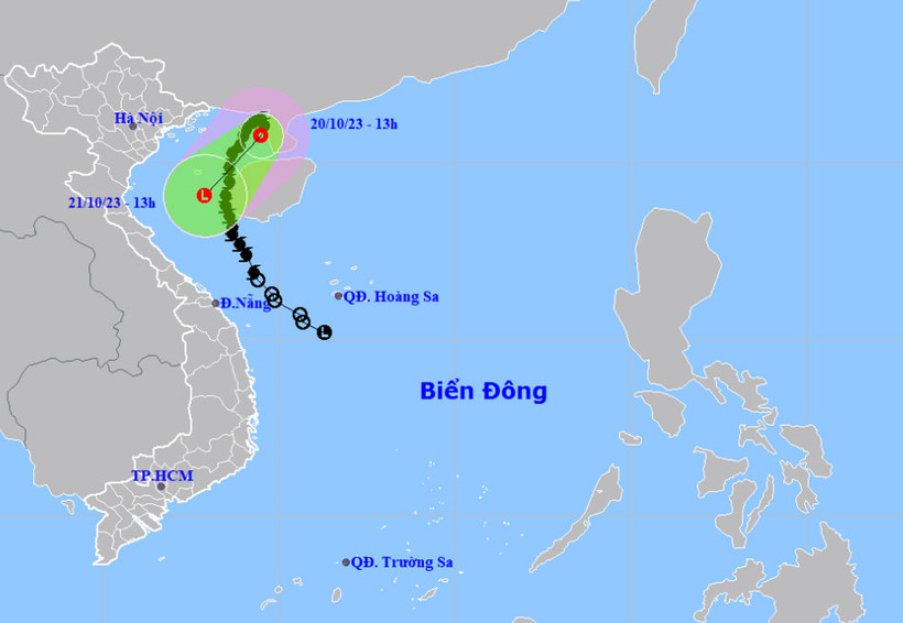 Vị trí và hướng di chuyển của áp thấp nhiệt đới (suy yếu từ bão số 5). (Nguồn: nchmf.gov.vn)