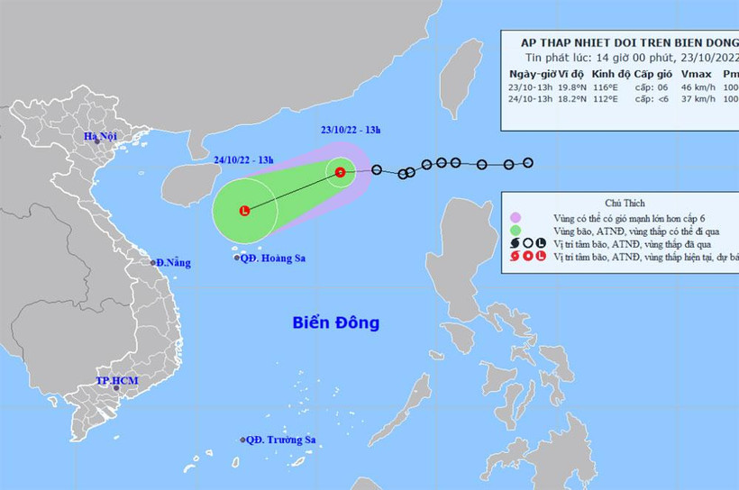 Vị trí và hướng di chuyển của áp thấp nhiệt đới. (Nguồn: nchmf.gov.vn)