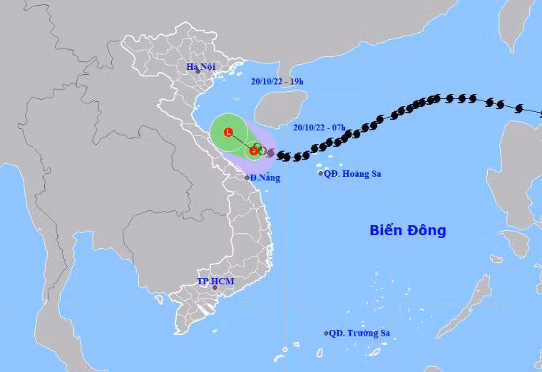 Vị trí và hướng di chuyển của áp thấp nhiệt đới (suy yếu từ bão số 6). (Nguồn: nchmf.gov.vn)