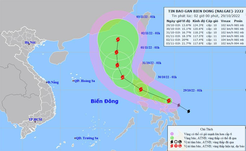Vị trí và hướng di chuyển của bão Nalgae. (Nguồn: nchmf.gov.vn)