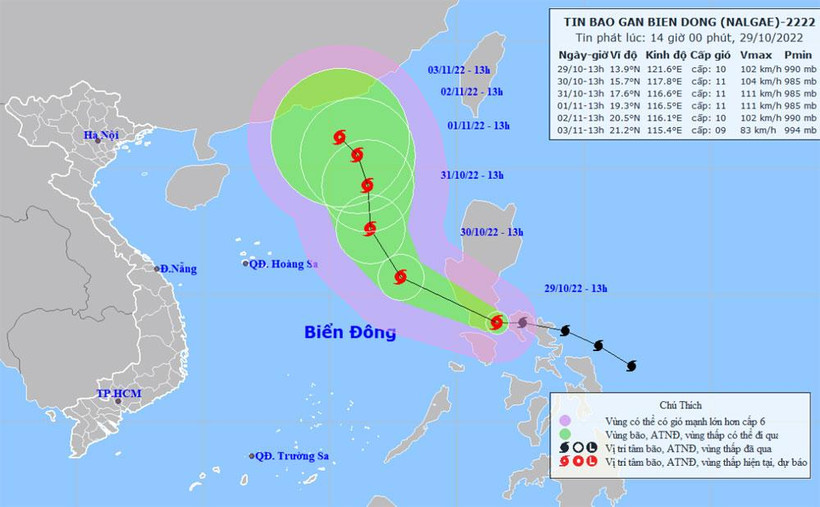 Vị trí và hướng di chuyển của bão Nalgae. (Nguồn: nchmf.gov.vn)