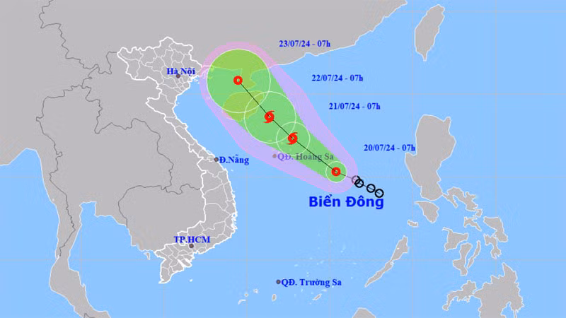 Vị trí và hướng di chuyển của áp thấp nhiệt đới. (Nguồn: nchmf.gov.vn)