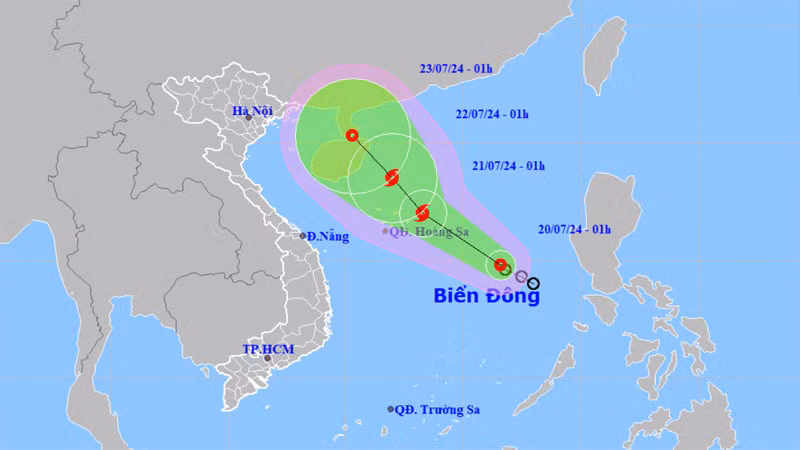 Vị trí và hướng di chuyển của áp thấp nhiệt đới. (Nguồn: nchmf.gov.vn)
