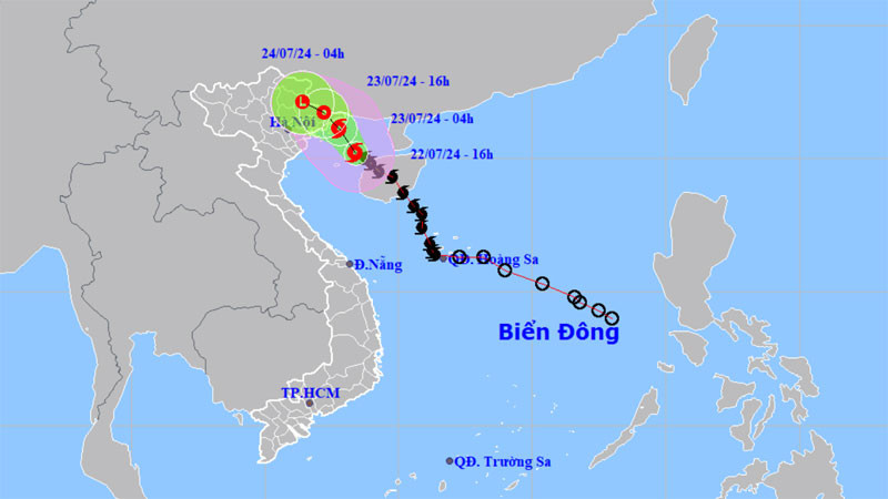 Vị trí và hướng di chuyển của bão số 2. (Nguồn: nchmf.gov.vn)