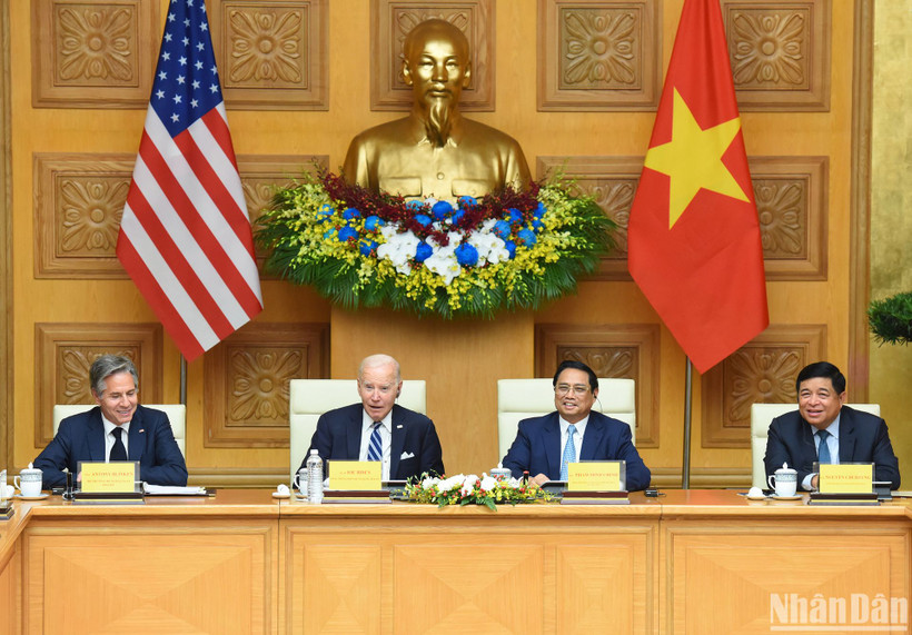 Thủ tướng Phạm Minh Chính và Tổng thống Hoa Kỳ Joe Biden dự Hội nghị cấp cao Việt Nam-Hoa Kỳ về Đầu tư và đổi mới sáng tạo.