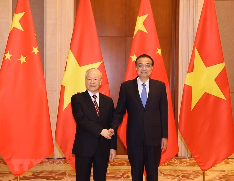 Tổng Bí thư Nguyễn Phú Trọng hội kiến Thủ tướng Trung Quốc Lý Khắc Cường. (Ảnh: Trí Dũng/TTXVN)