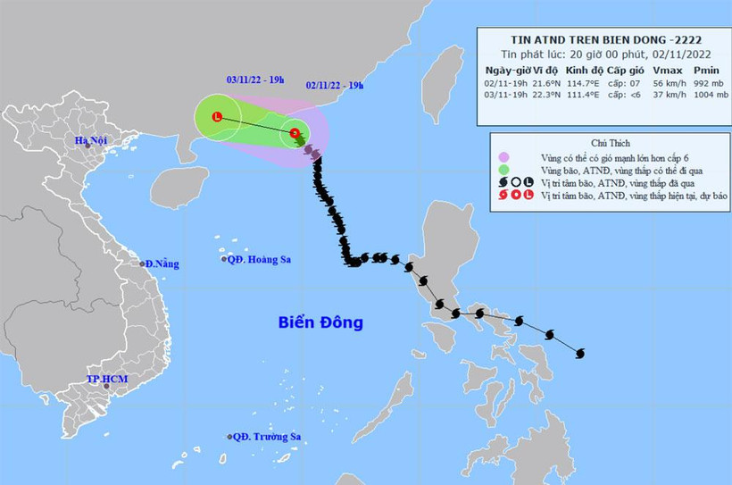 Vị trí và hướng di chuyển của áp thấp nhiệt đới (suy yếu từ bão số 7). (Nguồn: nchmf.gov.vn)