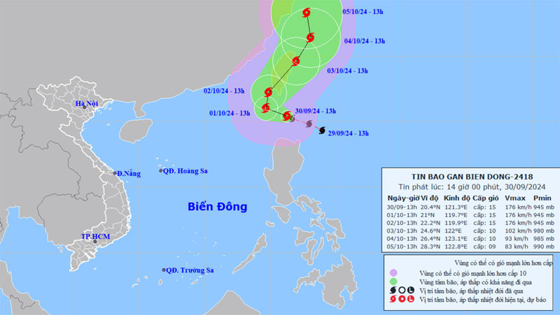 Vị trí và hướng di chuyển của bão Krathon. (Nguồn: nchmf.gov.vn)