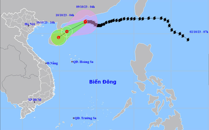Vị trí và hướng di chuyển của bão số 4. (Nguồn: nchmf.gov.vn)