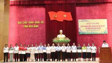 Lãnh đạo tỉnh Hòa Bình trao bằng khen cho đại diện các tập thể có thành tích xuất sắc.
