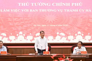 Thủ tướng Lê Minh Hưng phát biểu chỉ đạo tại cuộc làm việc với Ban Thường vụ Thành ủy Hà Nội.