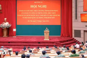 Hội nghị sơ kết 1 năm thực hiện chương trình hành động của Đảng ủy Công an Trung ương thực hiện Nghị quyết số 59-NQ/TW, ngày 24/1/2025 của Bộ Chính trị về hội nhập quốc tế trong tình hình mới. (Ảnh: TTXVN)