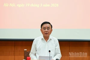 Thường trực Ban Bí thư Trần Cẩm Tú, Trưởng Ban Chỉ đạo, phát biểu tại phiên họp. (Ảnh: DUY LINH)