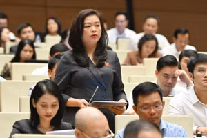 Đại biểu Đoàn Thị Lê An (Đoàn Cao Bằng) phát biểu tại hội trường. (Ảnh: THỦY NGUYÊN)