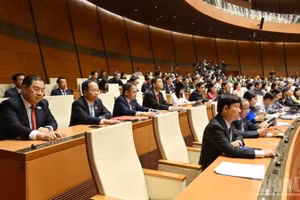 Các đại biểu Quốc hội tiến hành biểu quyết trong phiên họp sáng 7/4. (Ảnh: DUY LINH) 