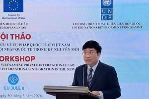 Ông Nguyễn Văn Cương, Viện trưởng Chiến lược và Khoa học pháp lý, Bộ Tư pháp phát biểu khai mạc hội thảo. (Ảnh: TL)