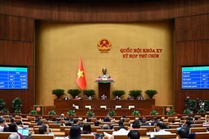 Quốc hội biểu quyết thông qua Bộ luật Tố tụng hình sự. (Ảnh: DUY LINH)