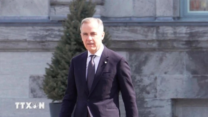 Thủ tướng Canada Mark Carney tại cuộc họp báo sau lễ tuyên thệ nhậm chức ở Ottawa, Canada, ngày 14/3/2025. (Ảnh: THX/TTXVN)