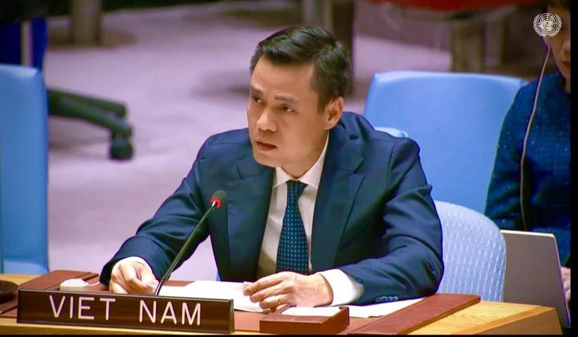 Đại sứ Đặng Hoàng Giang, Trưởng Phái đoàn thường trực Việt Nam tại Liên hợp quốc. (Ảnh: Hoài Thanh/TTXVN)