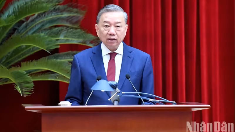 Tổng Bí thư Tô Lâm phát biểu khai mạc hội nghị. (Ảnh: ĐĂNG KHOA)